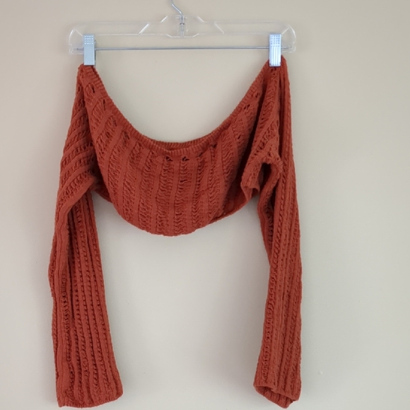 Large PrettyLittleThing Orange Cropped Off The Shoulder Sweater - Picture 3 of 7